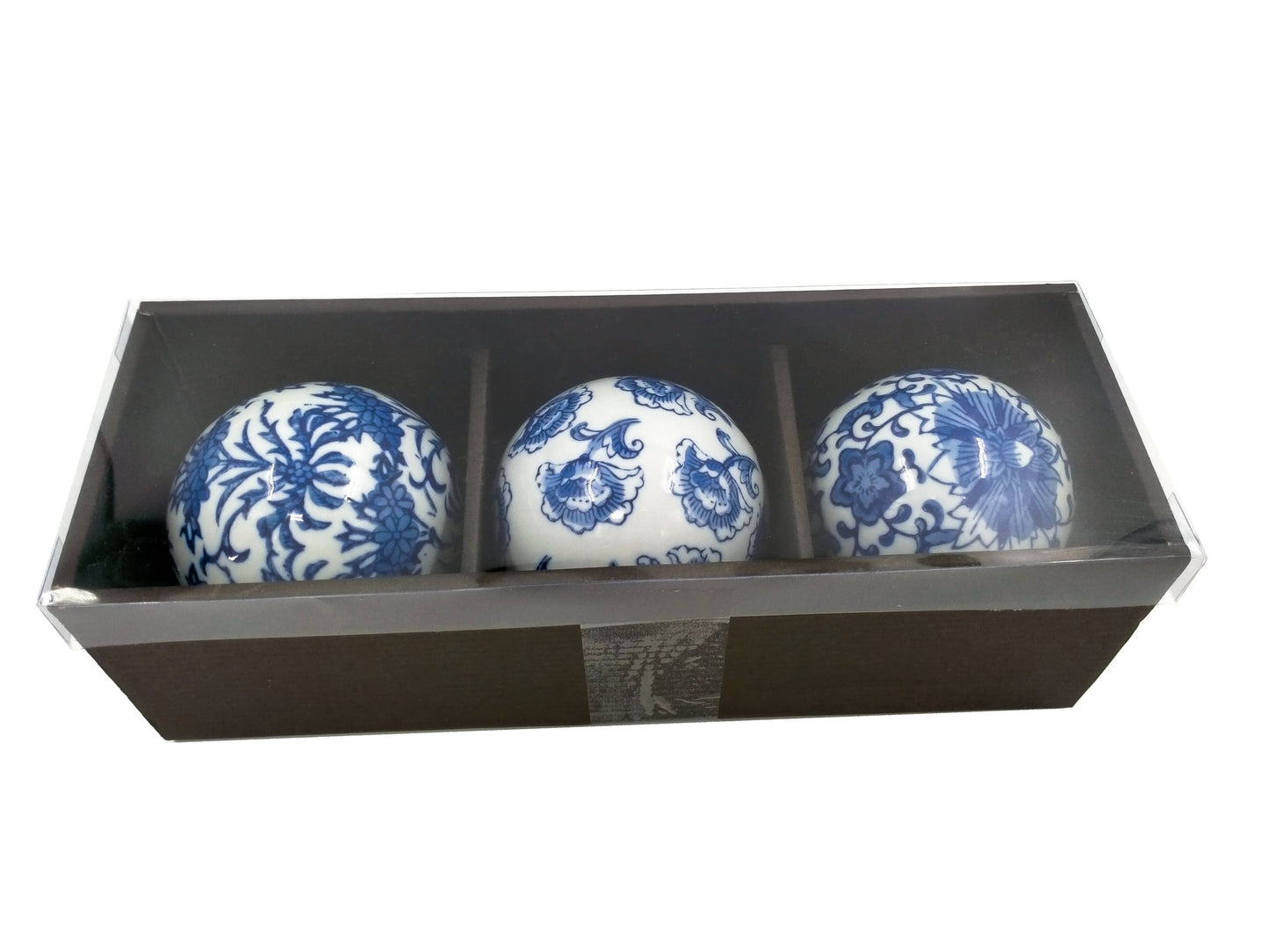 Blau-weiße Chinoiserie-Keramikkugel (3er-Set)