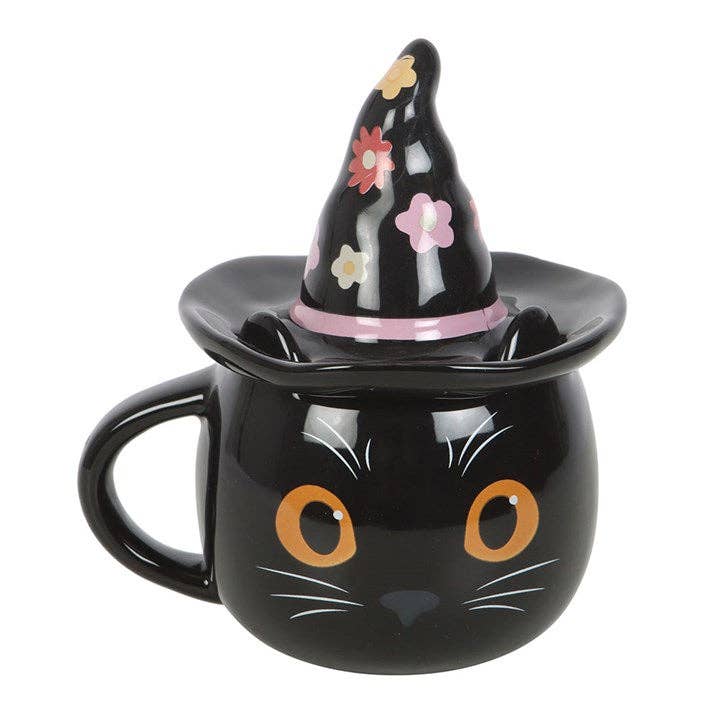Groovy Hexenkatze Halloween-Tasse mit Deckel