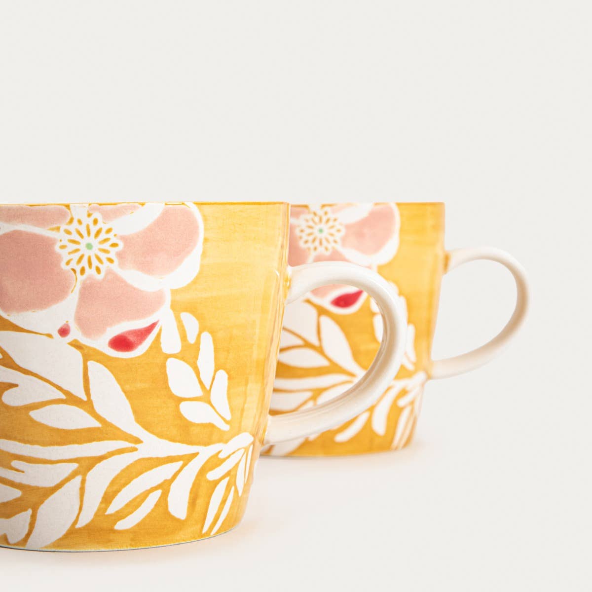 Teeset mit Blumenmuster – Senfgelb | 3-teilig