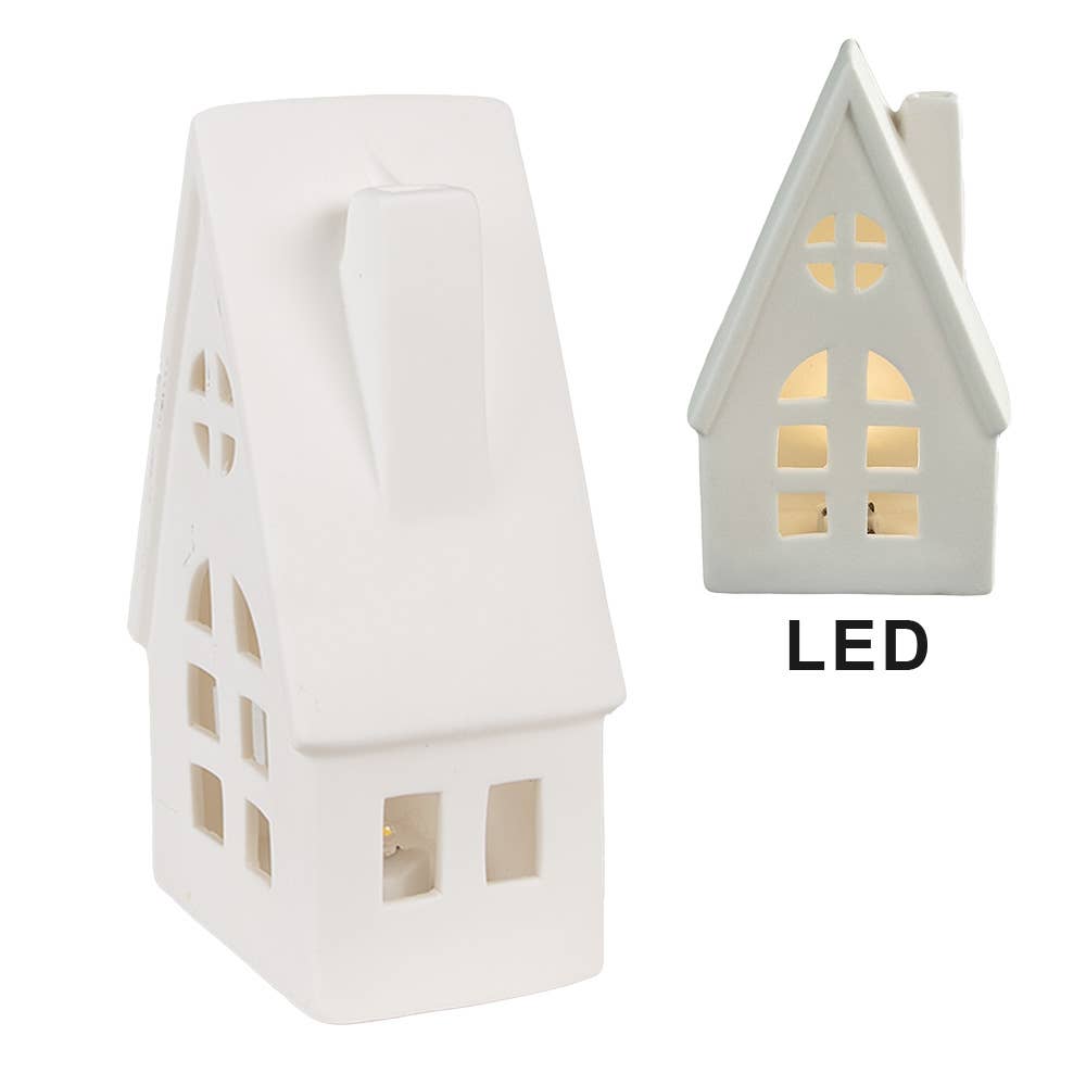 Dekoratives Haus mit LED, weißes Porzellan