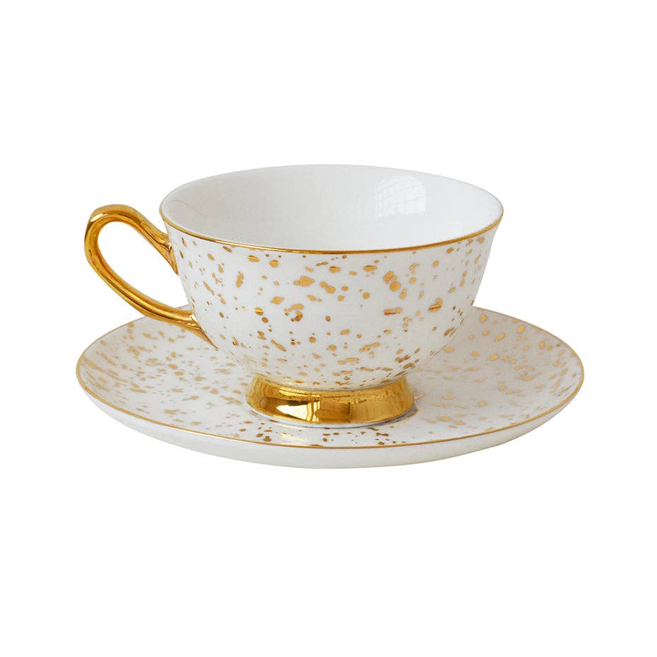 Gesprenkelte Goldene Teetasse & Untertasse