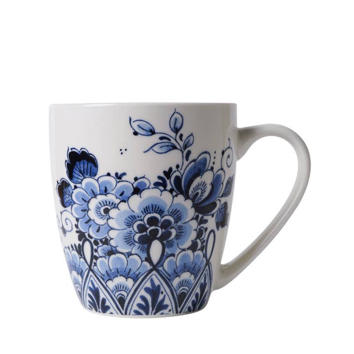 Blumen-Kaffeebecher im Delfter Blau