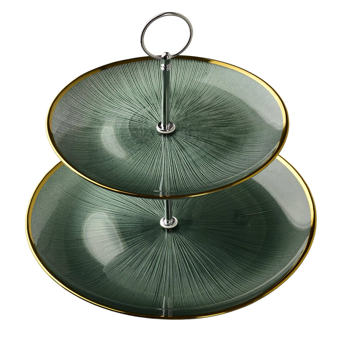 Glas-Etagere – Grün mit Goldrand | 2-stöckig Ø 21/27 cm
