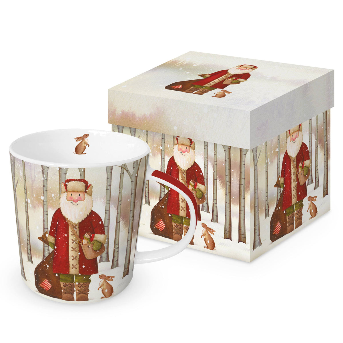 Weihnachtstasse mit Weihnachtsmann & Hase