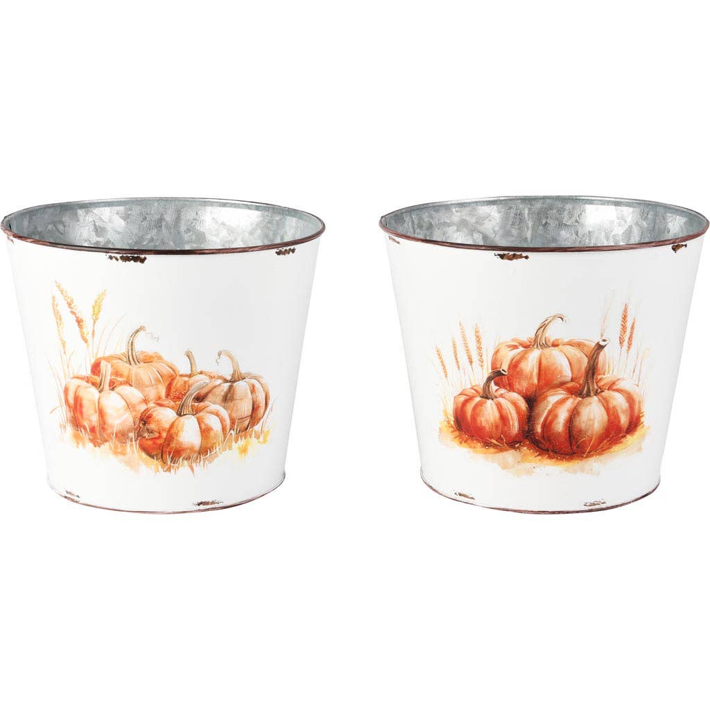 Metall-Blumentöpfe mit Kürbismotiv – 2er-Set