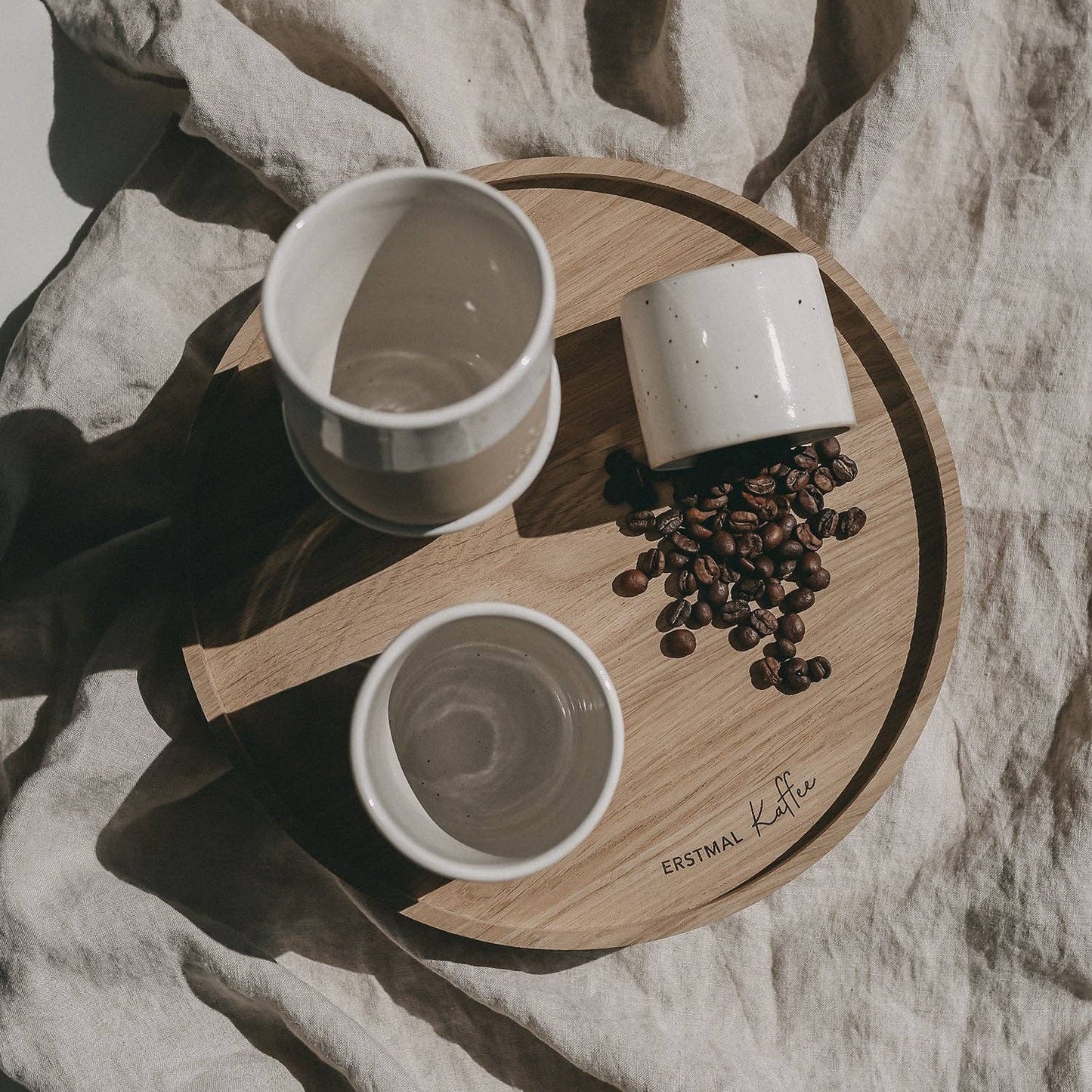 Drehteller aus Eiche 'Erstmal Kaffee'