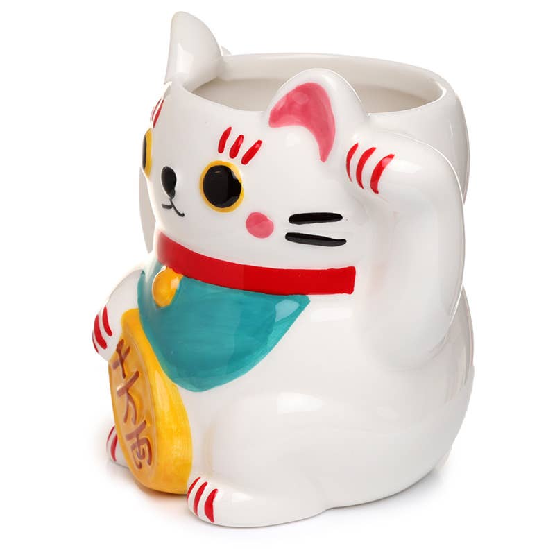 Weiße Maneki Neko Lucky Cat Keramiktasse