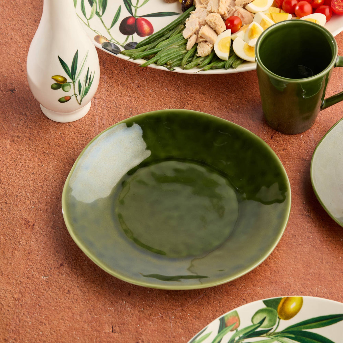 VERDE Steingutbecher Set – Olivgrün | ca. 530 ml