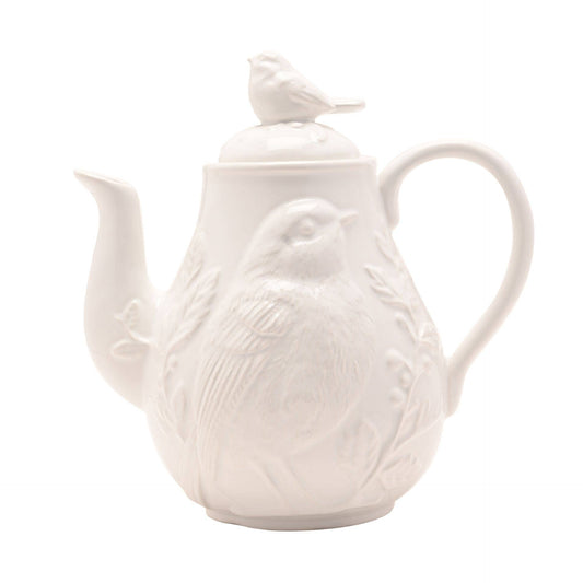 Teekanne mit Blumen und Vogelrelief