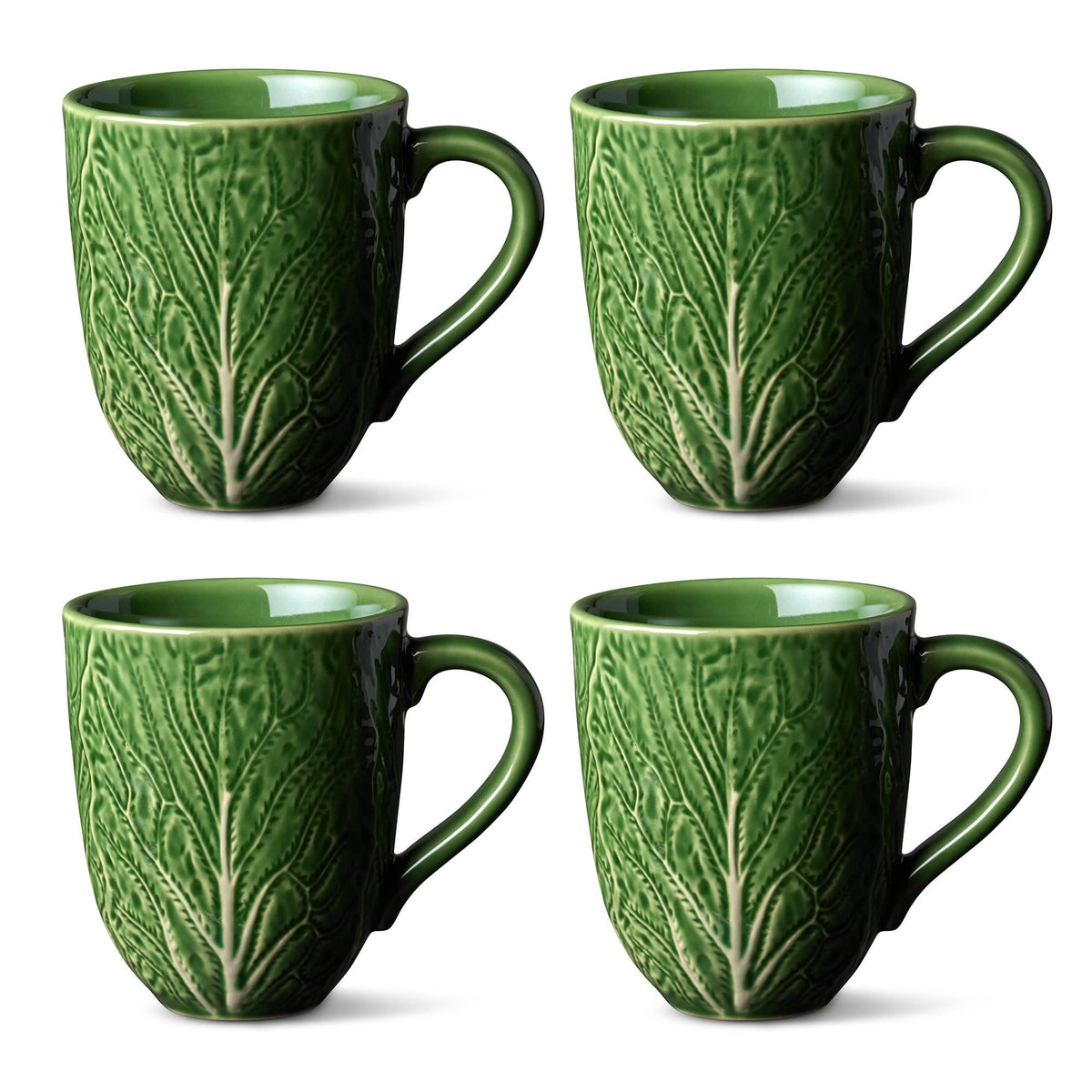 Le Jardin Green Cabbage Tassen – 4er-Set | 3-D Kohlblattdesign