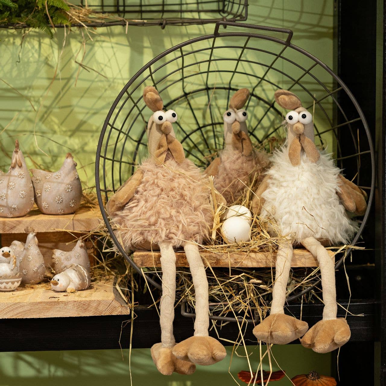 Kantenhocker Huhn aus Textil beige