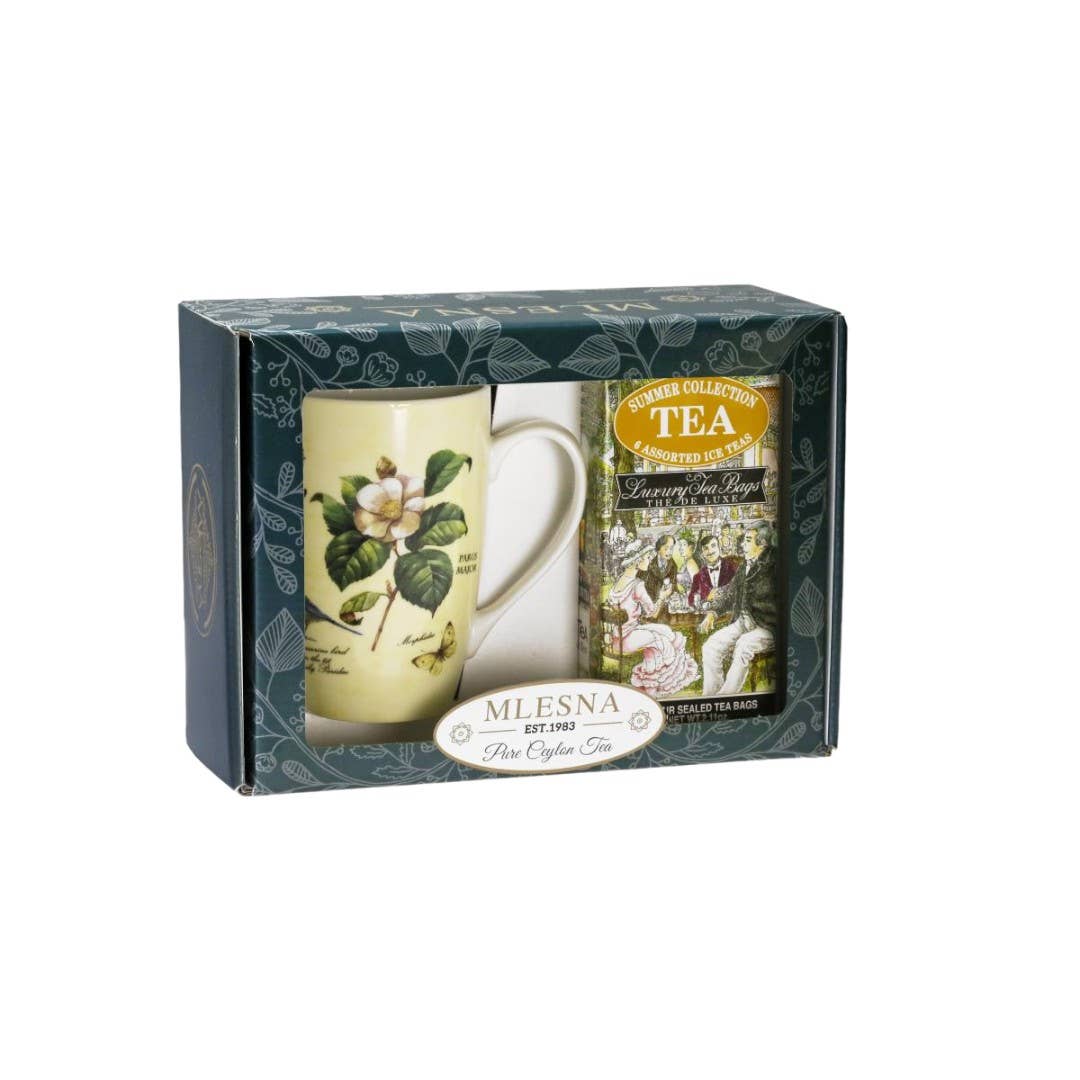 Geschenkbox mit Blumentasse 450 ml und 30 Teefiltern
