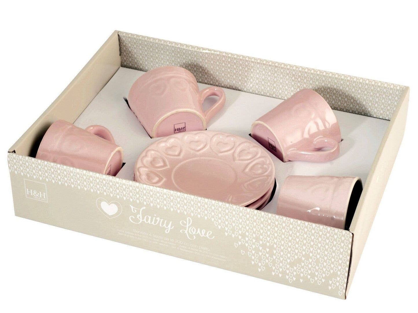 SPAR-SET Tassen aus rosa Steinzeug mit Untertasse