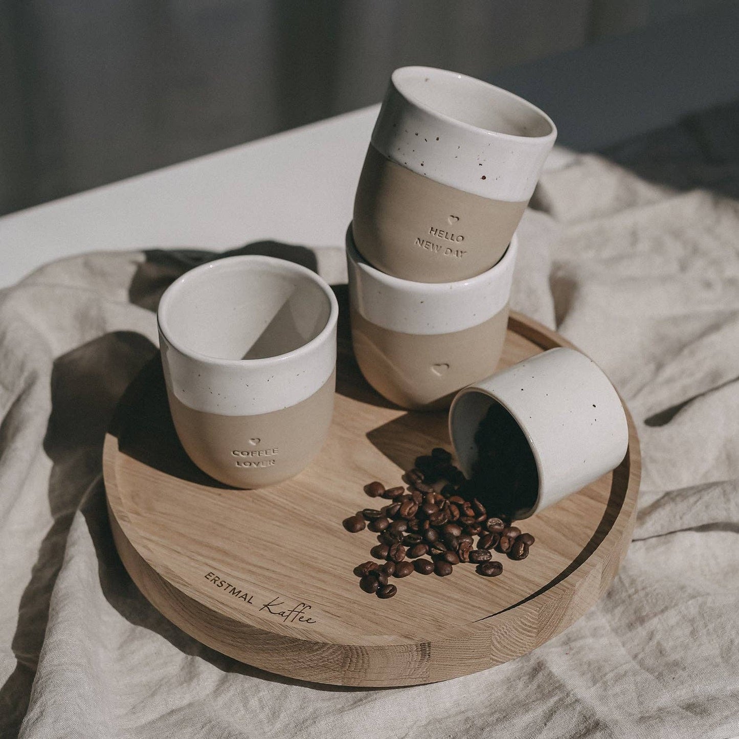 Drehteller aus Eiche 'Erstmal Kaffee'
