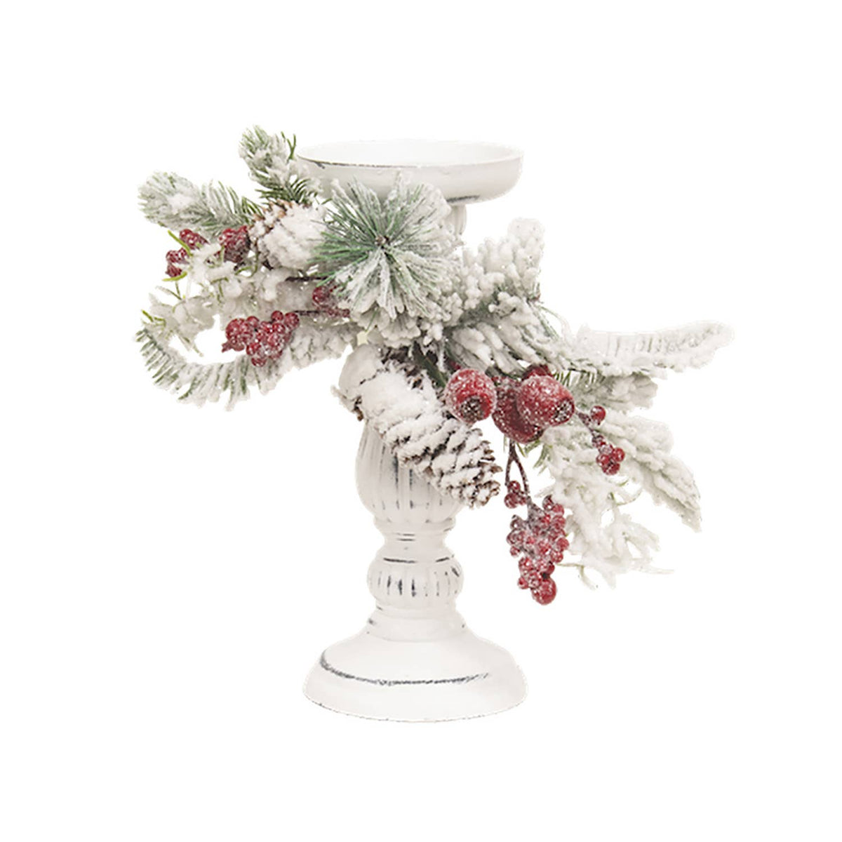 Säulenhalter aus Kiefern und Beeren im Schnee, 25,4 cm