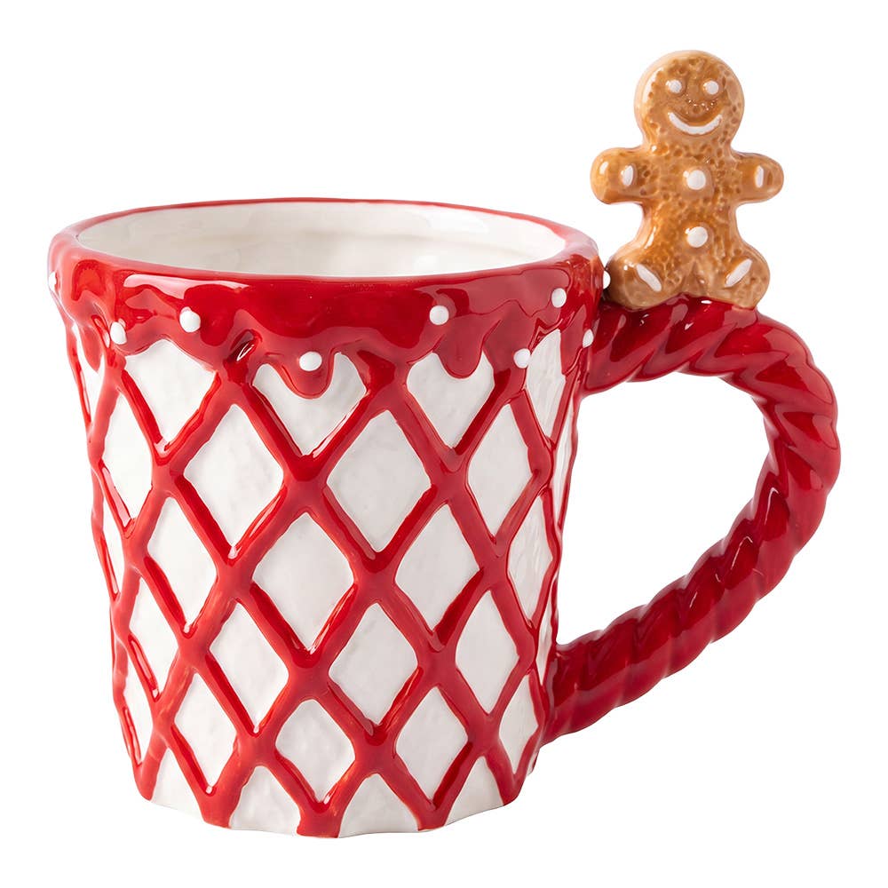 Weihnachtstasse mit Lebkuchenmann am Henkel – Rot & Weiß