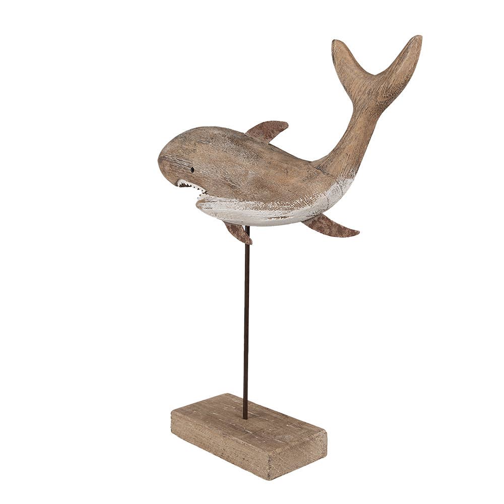 Haifigurine aus braunem Holz, 37 cm