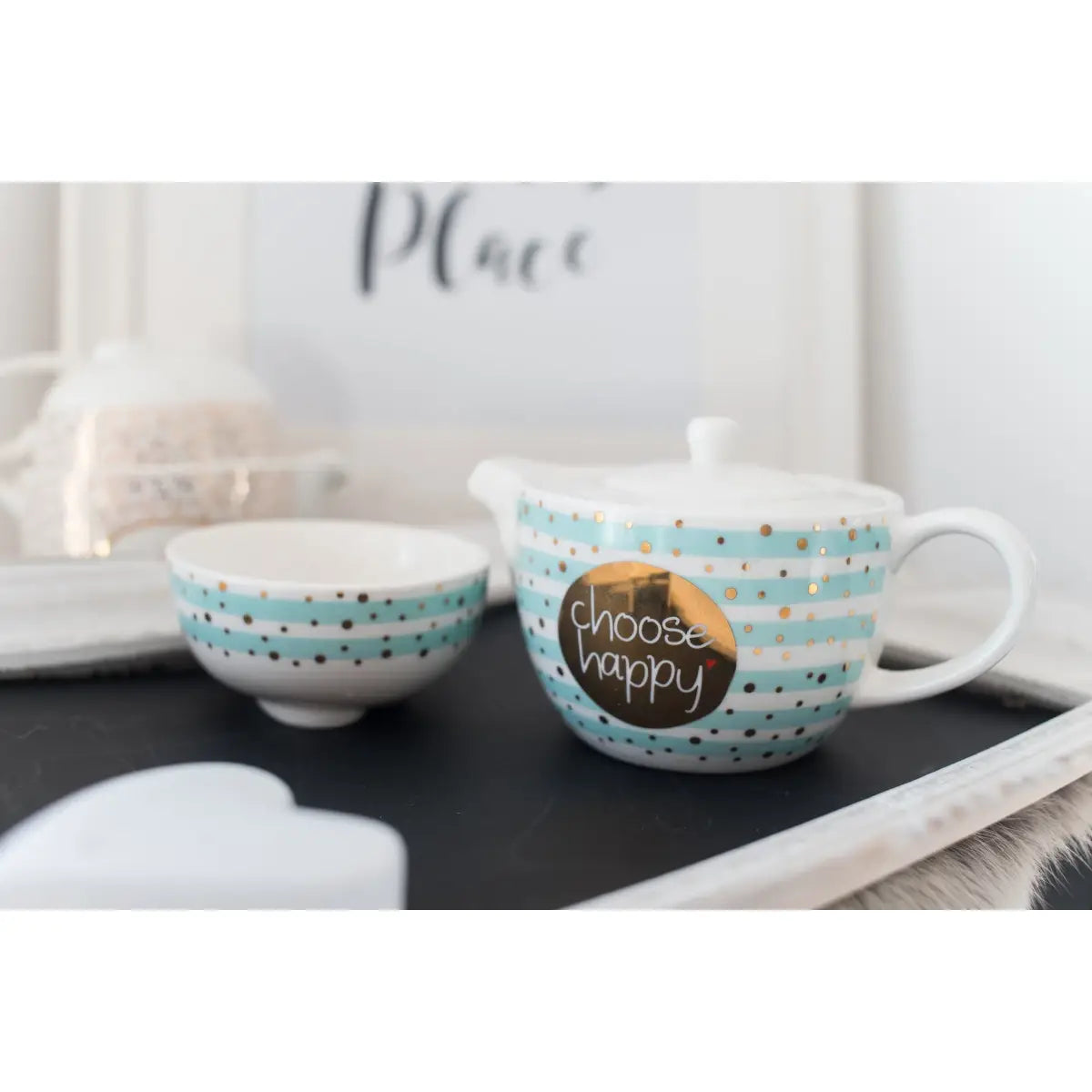 Tea for One Set mit Golddruck "choose happy"
