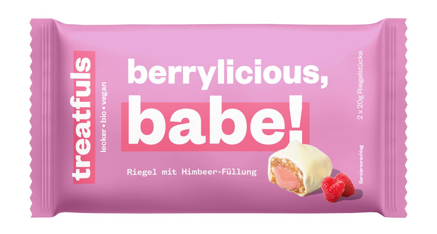 Weiße Schoko Himbeere Riegel mit Füllung bio + vegan