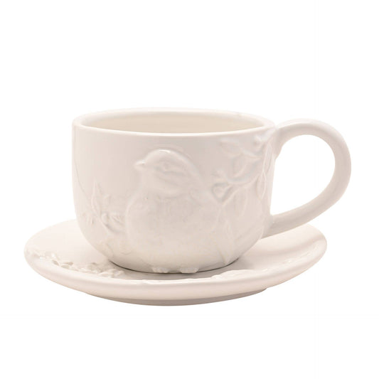 Teetassen- & Untertasse Hestia Blumen-Vogel-Relief