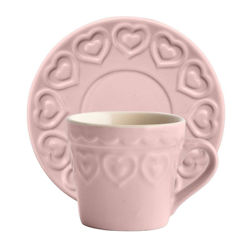 SPAR-SET Tassen aus rosa Steinzeug mit Untertasse