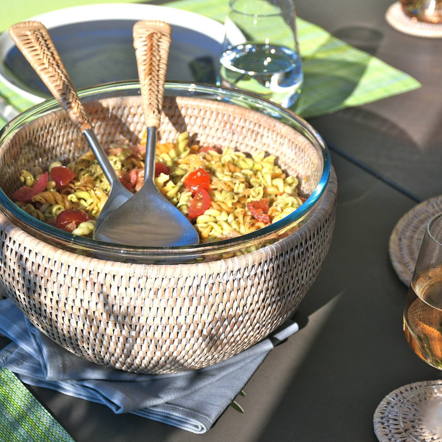 Lunch Bowl Glas & Rattan