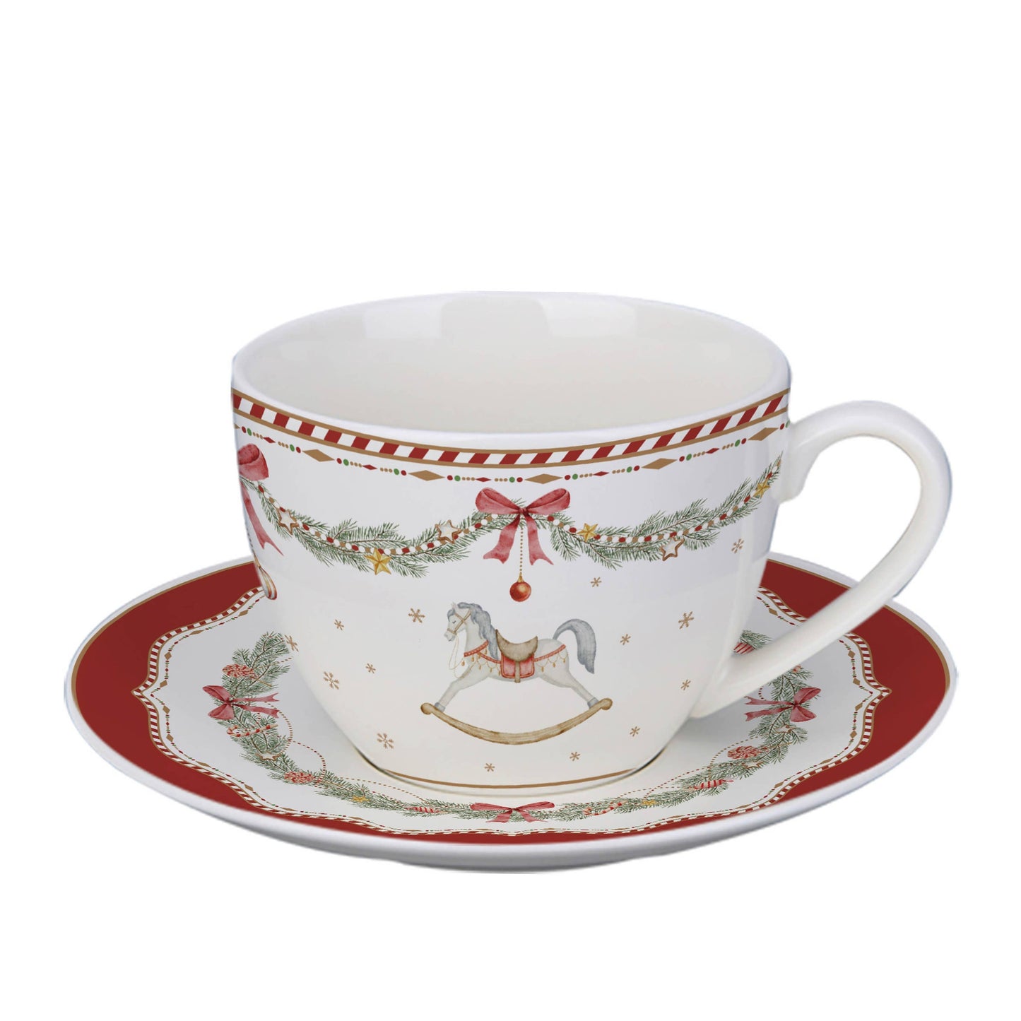 Porzellantasse mit Untertasse Frohe Feiertage