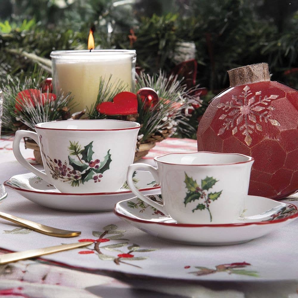 VINTAGE XMAS SET 2 TASSEN MIT UNTERTASSE