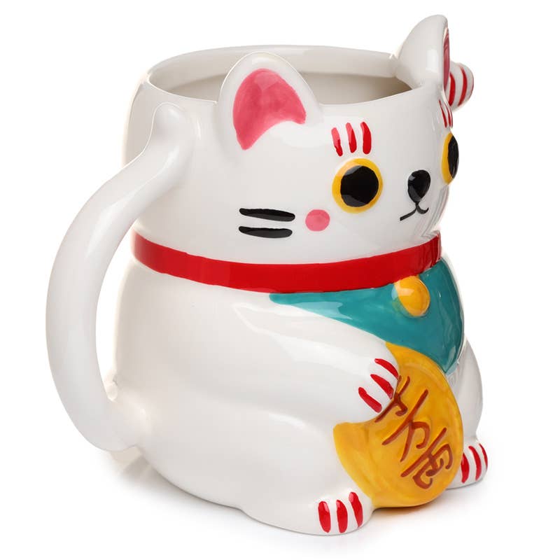 Weiße Maneki Neko Lucky Cat Keramiktasse
