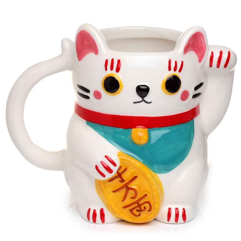 Weiße Maneki Neko Lucky Cat Keramiktasse