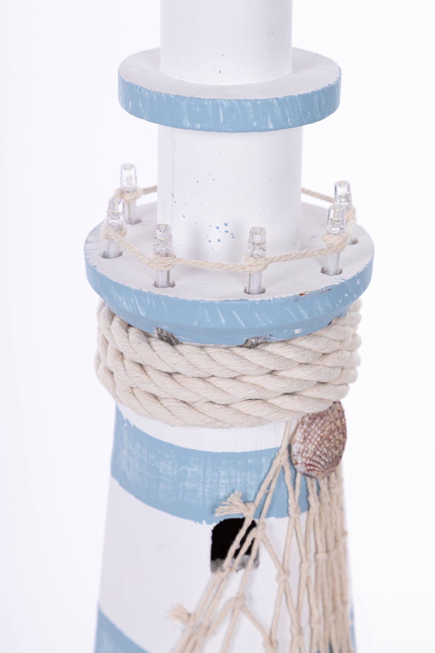 Leuchtturm mit Fischernetz und LED, 36 cm H