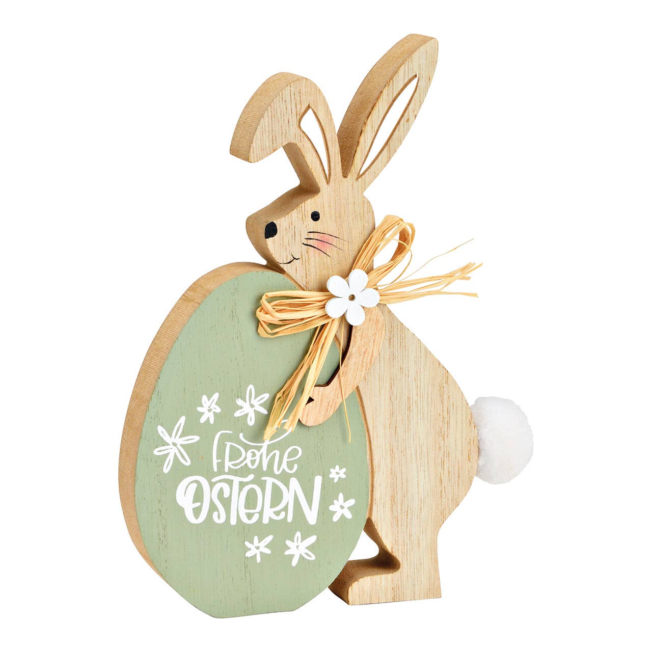 Aufsteller Hase mit Ei, Frohe Ostern, aus Holz