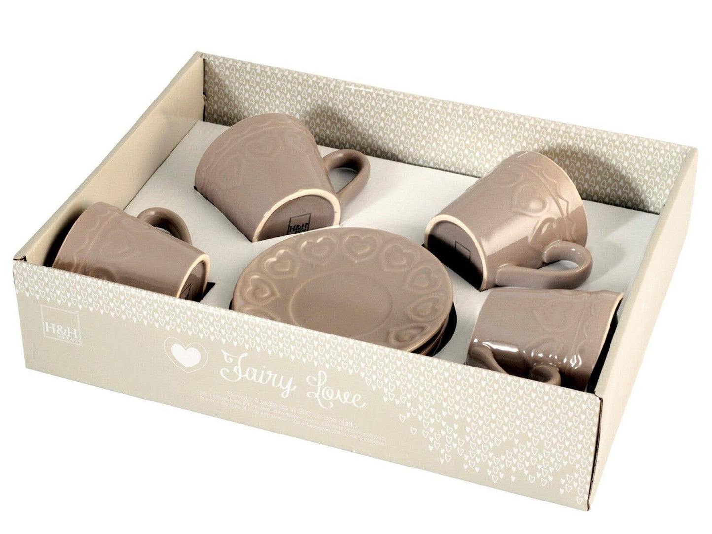 SPAR-SET Steingut-Tassen Taupe mit Untertasse