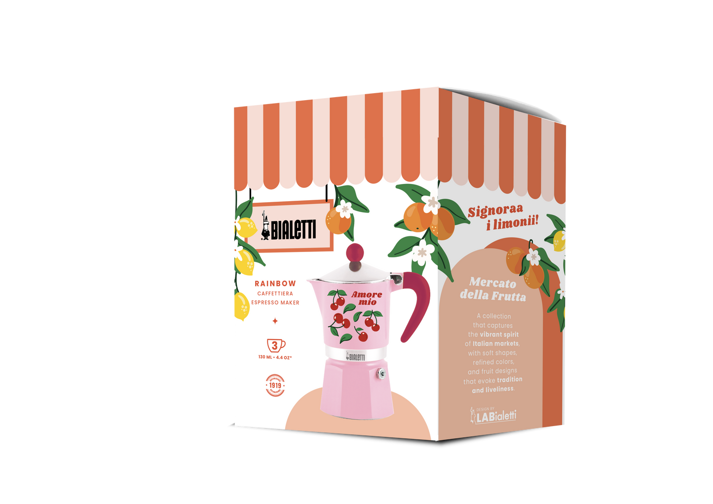 Bialetti Rainbow Mercato Della Frutta „Cherry“ für den Herd (3 Tassen)