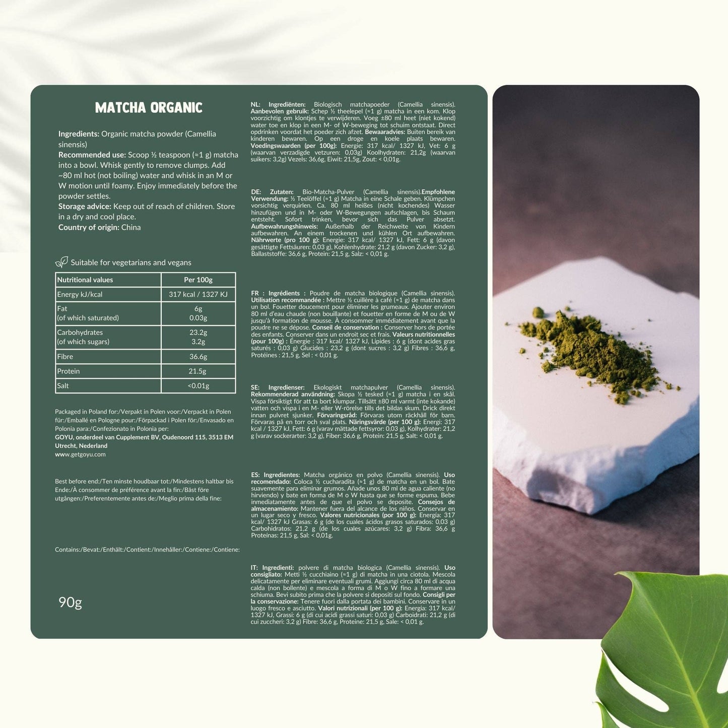 Matcha-Tee-Pulver Premium Bio - 90 Gramm