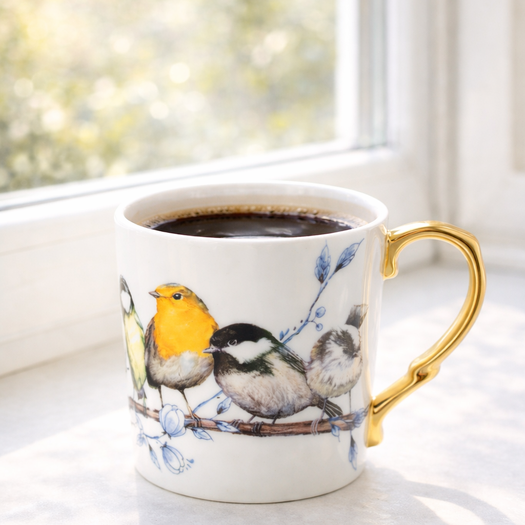 Tasse Bosvogel in Gold