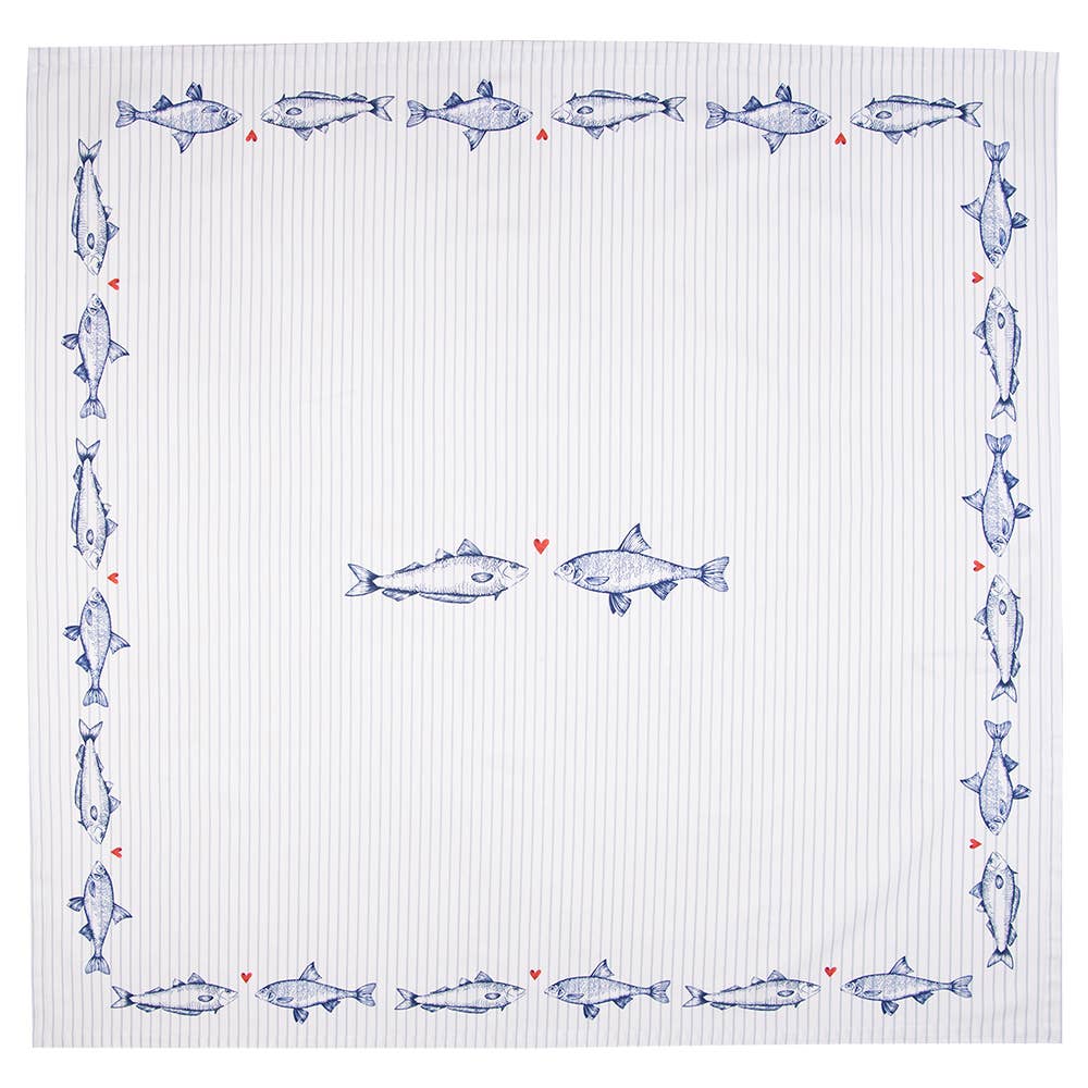 Tischdecke 100x100 cm Weiß-blau Fische