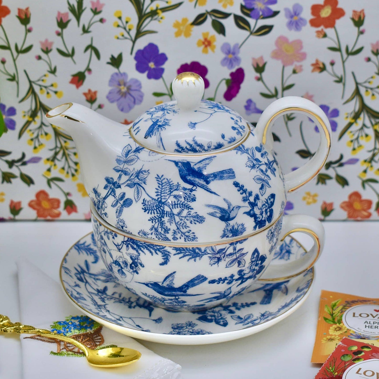 Tea for One Set 'Vintage-Blue Birds'