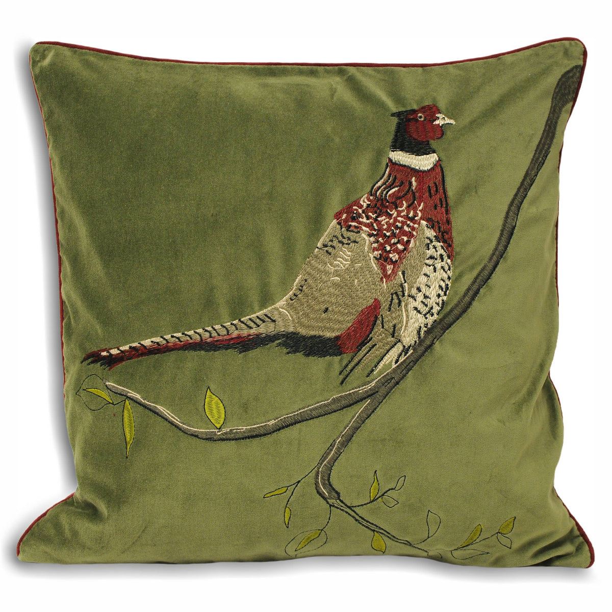 Hunter Velvet Kissen mit Fasan-Motiv in Grün / 45 x 45 cm