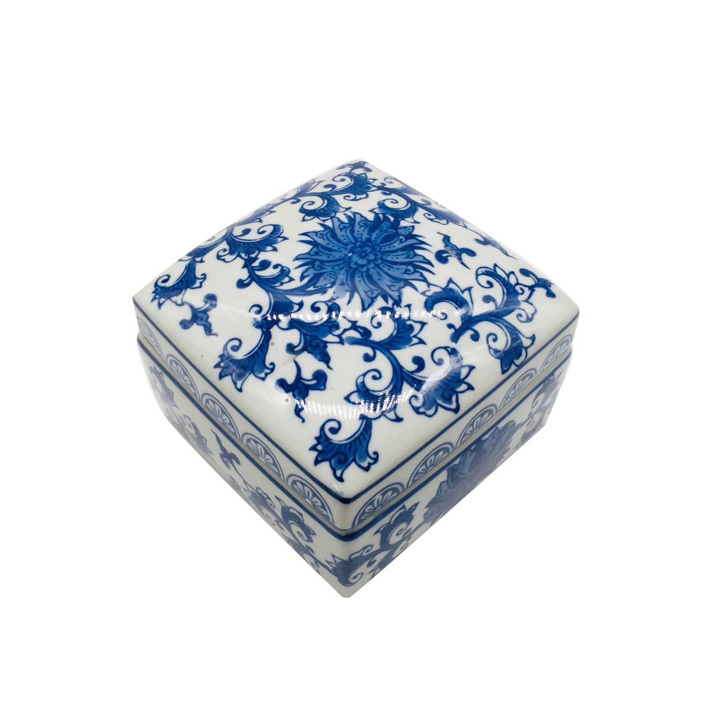 Quadratische Chino-Keramikbox Blau/Weiß