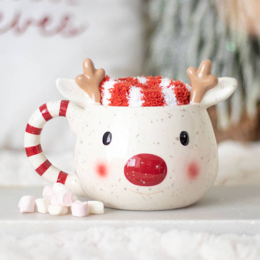 Weihnachtsset „Rudolph Reindeer“ mit Tasse und Socken