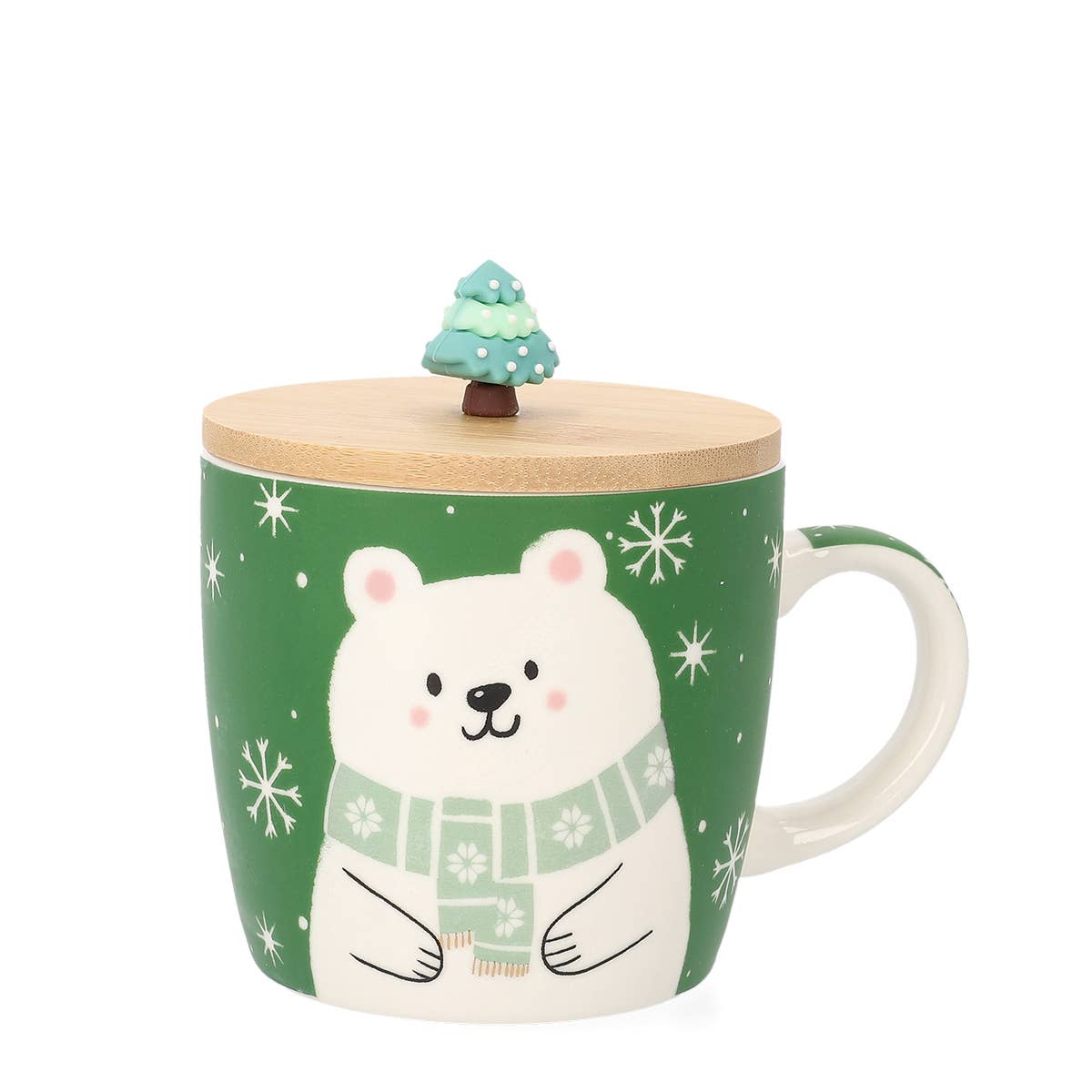 MOLDY Porzellanbecher mit Deckel – Teddybär & Tannenbaum | 300 ml