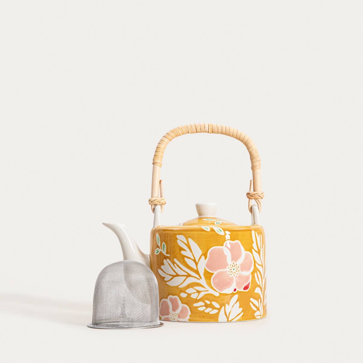 Teeset mit Blumenmuster – Senfgelb | 3-teilig