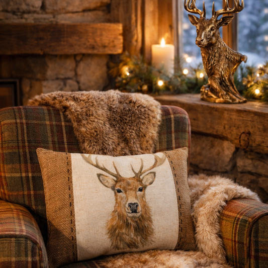 Rechteckiges Kissen Hessian Stag