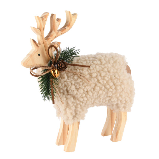 Deko-Hirsch mit Wolle, Holz