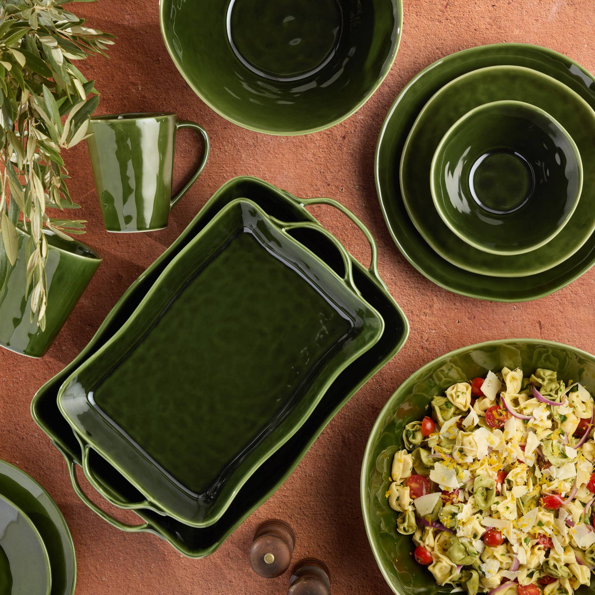 VERDE Steingut-Schalen Set – Olivgrün | ca. 650 ml