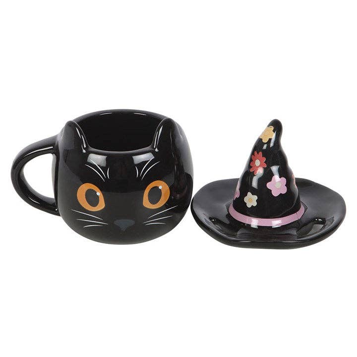 Groovy Hexenkatze Halloween-Tasse mit Deckel
