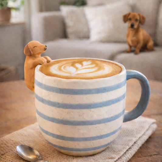 Becher mit spähendem Dackel