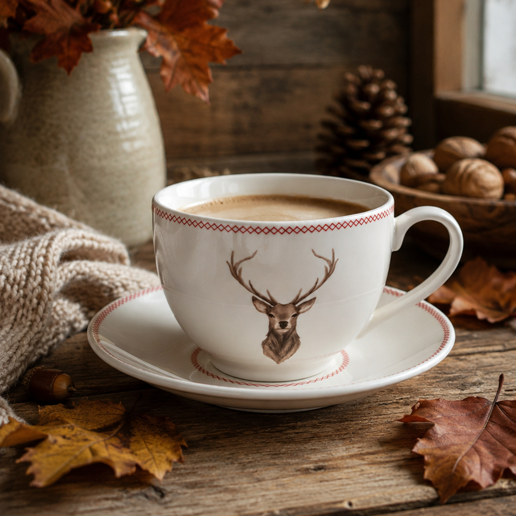 Tasse mit Untertasse  Hirsch-Motiv