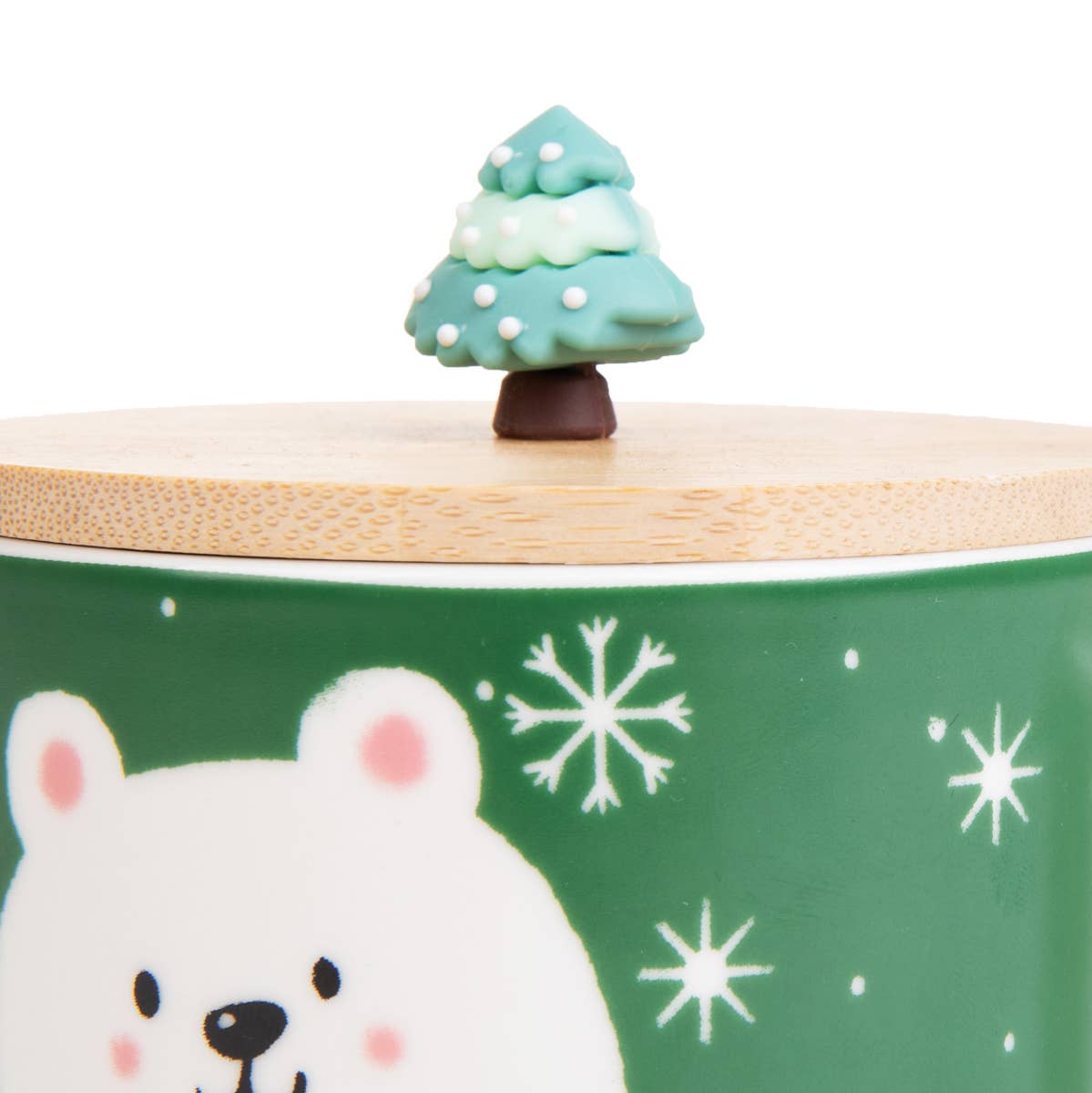 MOLDY Porzellanbecher mit Deckel – Teddybär & Tannenbaum | 300 ml